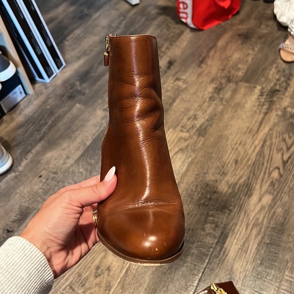 Michael Michael Kors Brown Leather Booties with Gold side Zipper - Picture 6 of 11